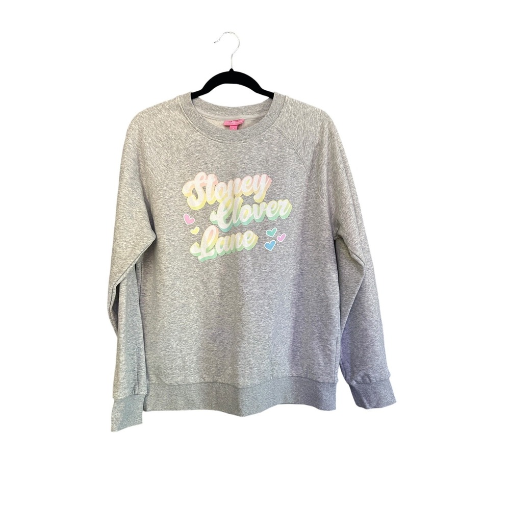 Stoney Clover Lane Gray Sweatshirt Graphic Rainbow colors Size Medium